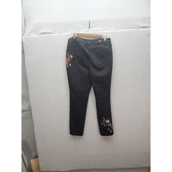 Earl Jeans Black Skinny Ankle Embroidered Floral Pants Womens Size 12 Cotton/Spa - Picture 7 of 9